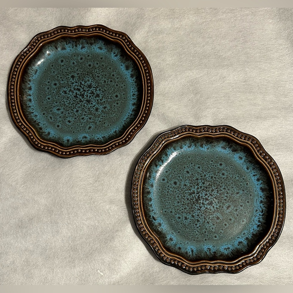 2 Elama, “Mystic Waves” salad/dessert/serving plates. 7.5”x7.75”